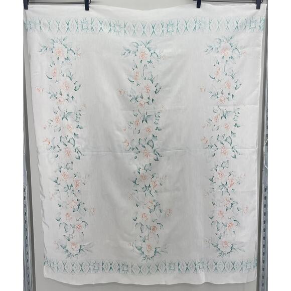 Vintage Handmade‎ Orange Teal White Floral Slick Fabric Dining Table Tablecloth - Picture 6 of 7